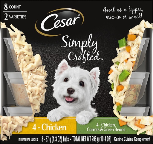 Cesar Simply Crafted Variety Pack of 8 Chicken &amp; Chicken, Carrots &amp; Green Beans Limited-Ingredient Wet Dog Food Topper 37g