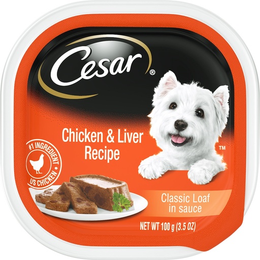 Cesar Classic Loaf in Sauce Chicken &amp; Liver Recipe Case of 24 Dog Food Trays 100g