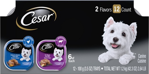 Cesar Loaf in Sauce Rotisserie Chicken &amp; Filet Mignon Flavors Variety Pack of 12 Wet Dog Food Trays 1.2kg