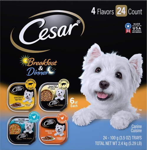 Cesar Breakfast &amp; Dinner Home Delights &amp; Classic Loaf in Sauce Variety Pack of 24 Wet Dog Food Trays 2.4kg