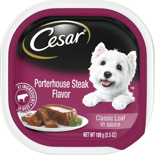 Cesar Classic Loaf in Sauce Porterhouse Steak Flavor Case of 24 Wet Dog Food Trays 100g