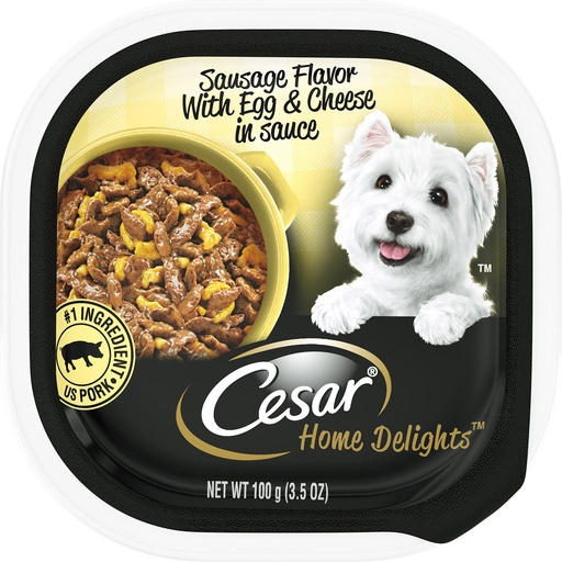 Cesar Home Delights Sausage Flavor with Egg &amp; Cheese in Gravy Case of 24 Wet Dog Food Trays 100g