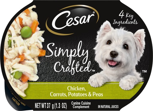 Cesar Simply Crafted Chicken, Carrots, Potatoes &amp; Peas Limited-Ingredient Case of 10 Wet Dog Food Topper, 37g