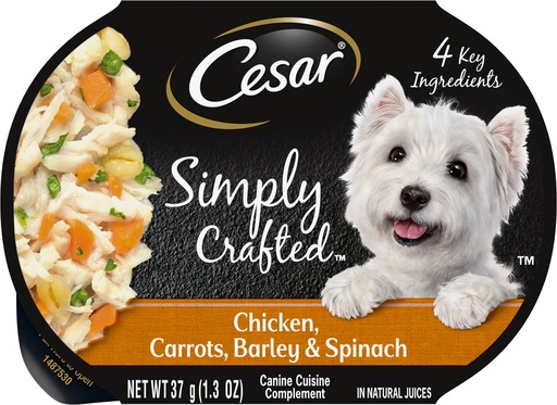 Cesar Simply Crafted Chicken, Carrots, Barley &amp; Spinach Limited-Ingredient Case of 10 Wet Dog Food Topper 37g