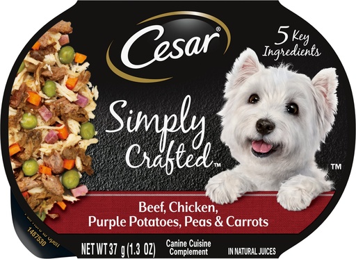 Cesar Simply Crafted Beef, Chicken, Purple Potatoes, Peas &amp; Carrots Case of 10 Wet Dog Food Topper 37g