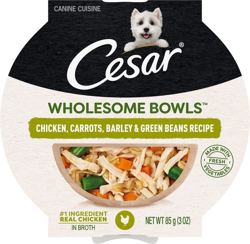 Cesar Wholesome Bowls Chicken, Carrots, Barley &amp; Green Beans Recipe Case of 10 Wet Dog Food 85g