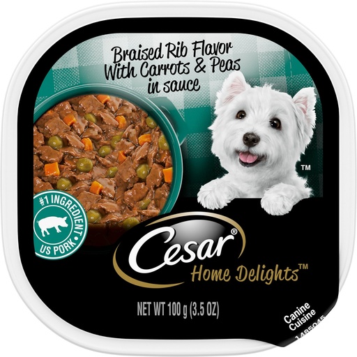 Cesar Home Delights Braised Rib Flavor With Carrots &amp; Peas in Sauce Case of 24 Wet Dog Food 100g