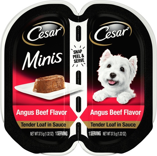 Cesar Minis Angus Beef Flavor Tender Loaf in Sauce Case of 24 Wet Dog Food Trays 37.5g