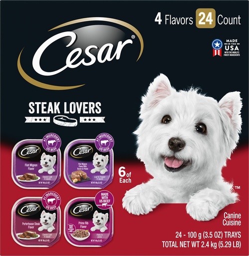 Cesar Steak Lovers Variety Pack of 24 Wet Dog Food Trays 2.4kg