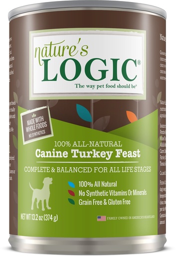 Nature's Logic Canine Turkey Feast All Life Stages Grain-Free Case of 12 Wet Canned Dog Food 374g