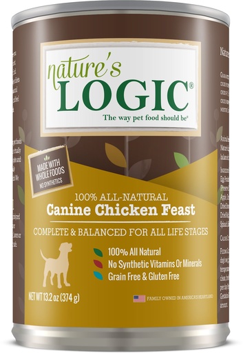 Nature's Logic Canine Chicken Feast All Life Stages Grain-Free Case of 12 Wet Canned Dog Food 374g
