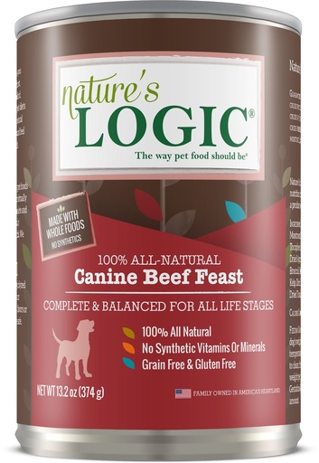 Nature's Logic Canine Beef Feast All Life Stages Grain-Free Case of 12 Wet Canned Dog Food 374g