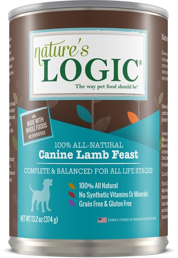 Nature's Logic Lamb Feast All Life Stages Grain-Free Case of 12 Wet Canned Dog Food, 374g