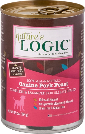 Nature's Logic Canine Pork Feast All Life Stages Grain-Free Case of12 Wet Canned Dog Food 374g