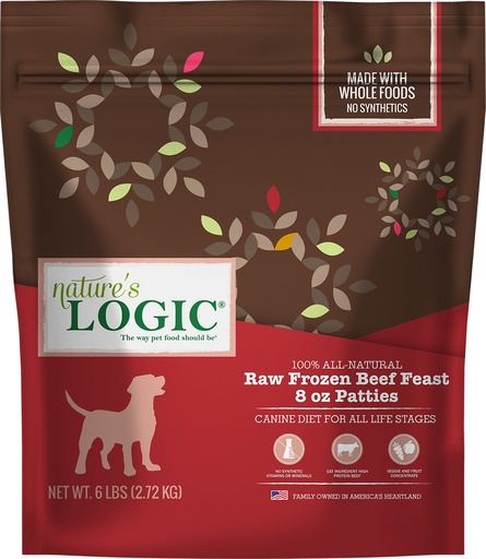 Nature's Logic All-Natural Grain-Free Beef Feast Patties Raw Frozen Dog Food 2.27kg