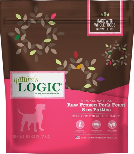 Nature's Logic All-Natural Grain-Free Pork Feast Patties Raw Frozen Dog Food 2.72kg