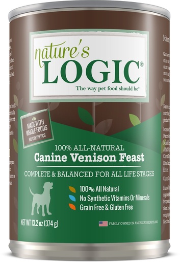 Nature's Logic Canine Venison Feast All Life Stages Grain-Free Case of 12 Wet Canned Dog Food 374g