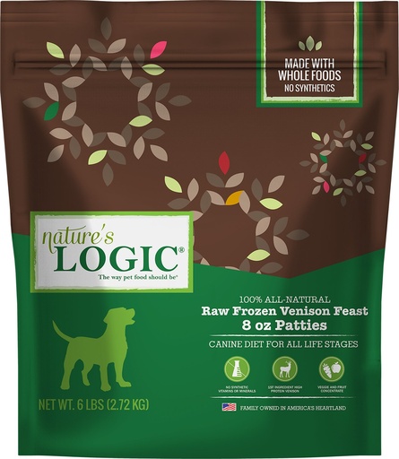 Nature's Logic All-Natural Grain-Free Venison Feast Patties Raw Frozen Dog Food, 2.72kg