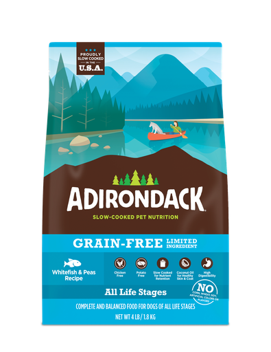 ADIRONDACK LIMITED INGREDIENT ALL LIFE STAGE WHITEFISH &amp; PEAS RECIPE GRAIN-FREE DRY DOG FOOD 11.3KG