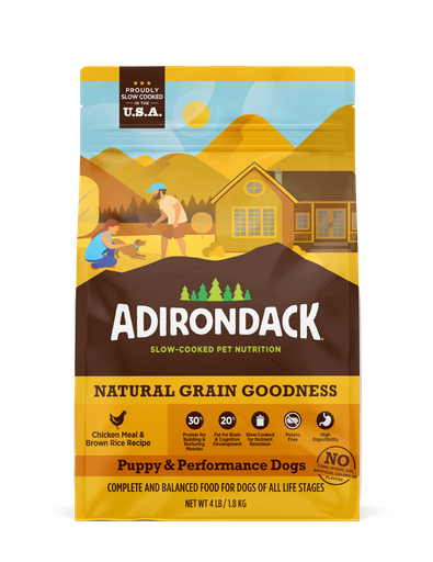 ADIRONDACK NATURAL GRAINS CHICKEN MEAL &amp; BROWN RICE RECIPE PUPPY &amp; PERFORMANCE DOGS DRY DOG FOOD 11.3KG