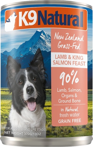 K9 NATURAL Lamb &amp; King Salmon Grain Free Case of 12 Wet Canned Dog Food 370g