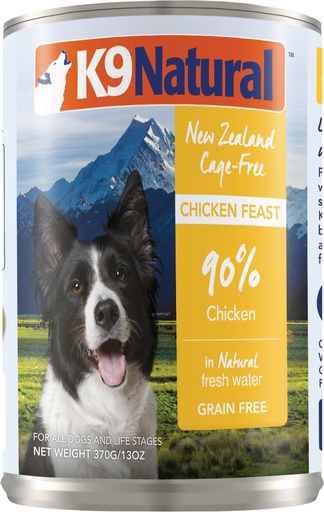 K9 NATURAL Cage-Free Chicken Feast Grain-Free Case of 12 Wet Canned Dog Food 370g