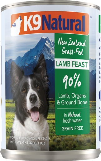 K9 NATURAL Grass-Fed Lamb Feast Grain-Free Case of 12 Wet Canned Dog Food 370g