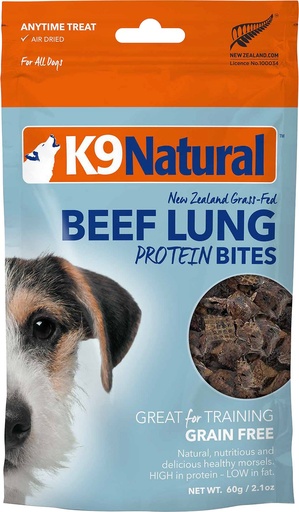 K9 NATURAL Beef Lung Protein Bites Grain-Free Air-Dried Dog Treats 60g