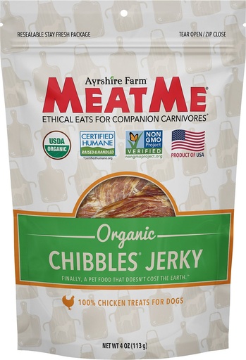 MEATME Organic Chibbles Chicken Jerky Dog Treats, 113g