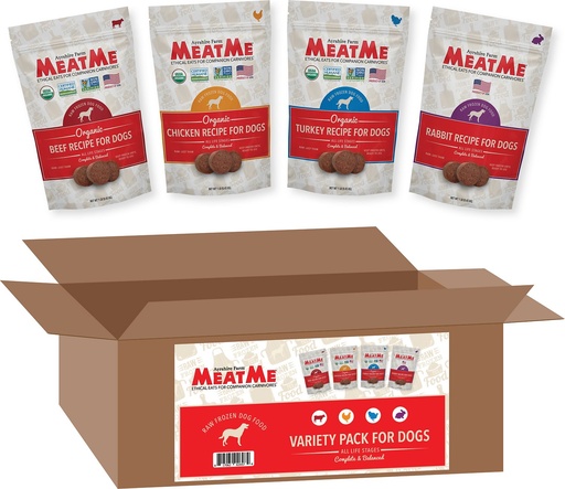 MEATME Organic Recipe Variety Pack of 4 Raw Frozen Dog Food 453g