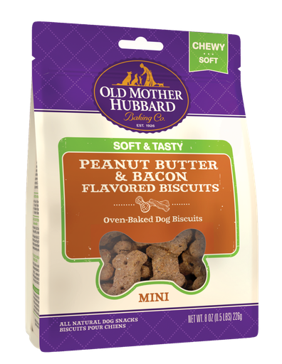 OLD MOTHER HUBBARD Mini Soft &amp; Tasty Peanut Butter &amp; Bacon Flavored Dog Biscuits 226g