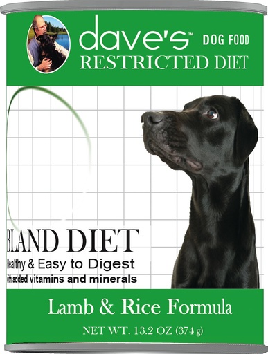 DAVE'S PET FOOD Restricted Lamb &amp; Rice Formula Blend Case of 12 Wet Canned Dog Food 374g