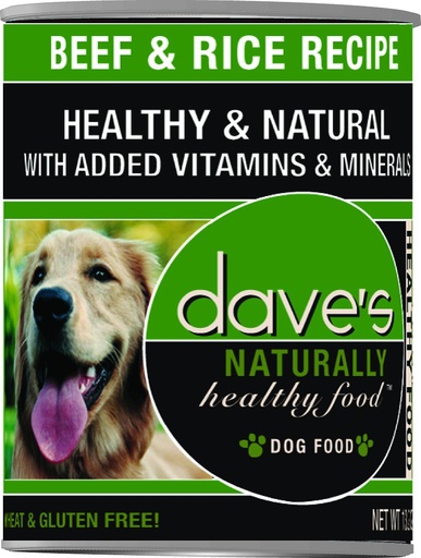 DAVE'S PET FOOD Naturally Healthy Beef &amp; Rice Recipe Case of 12 Wet Canned Dog Food 374g