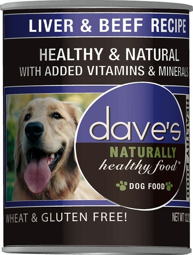 DAVE'S PET FOOD Naturally Healthy Liver &amp; Beef Recipe Case of 12 Wet Canned Dog Food 374g