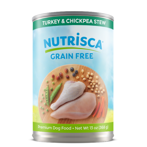 NUTRISCA Grain-Free Turkey &amp; Chickpea Stew Recipe Case of 12 Wet Canned Dog Food 368g