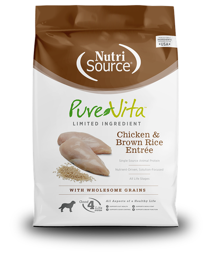 NUTRI SOURCE PureVita Chicken &amp; Brown Rice Entrée Limited Ingredient Dry Dog Food 11.33kg