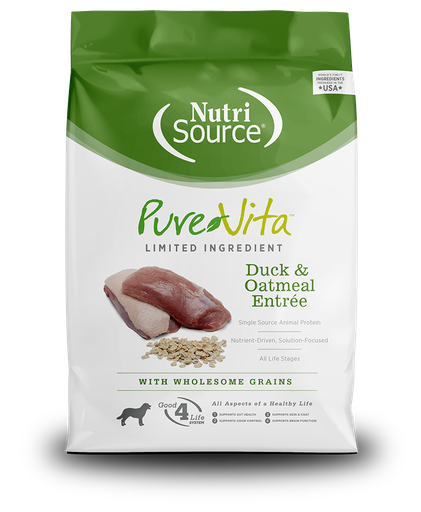 NUTRI SOURCE PureVita Duck &amp; Oatmeal Entrée Limited Ingredient Dry Dog Food 11.33kg