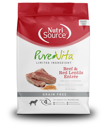 NUTRI SOURCE PureVita Beef &amp; Red Lentils Entrée Grain Free Limited Ingredient Dry Dog Food 11.33kg