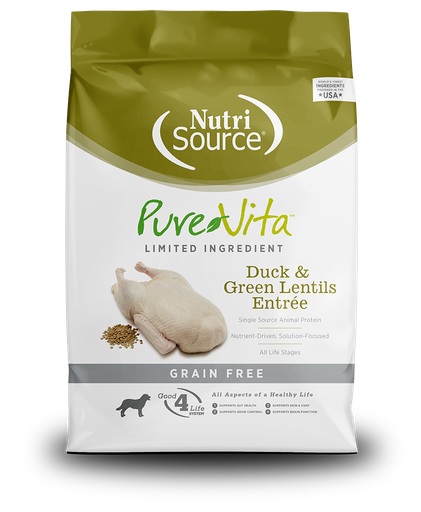 NUTRI SOURCE PureVita Duck &amp; Green Lentils Entrée Grain Free Limited Ingredient Dry Dog Food 11.33kg