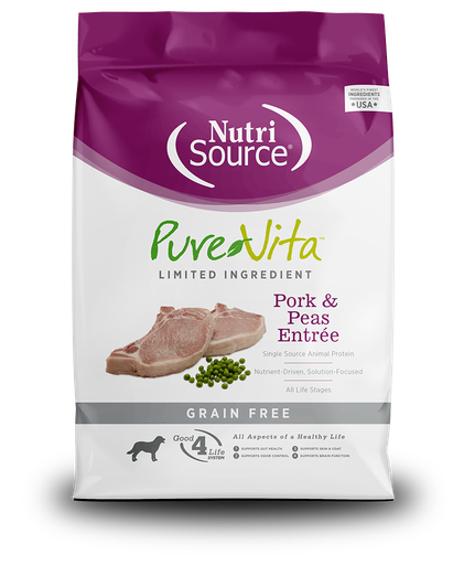 NUTRI SOURCE PureVita Pork &amp; Peas Entrée Grain Free Limited Ingredient Dry Dog Food 11.33kg