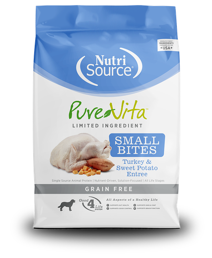 NUTRI SOURCE PureVita Small Bites Turkey &amp; Sweet Potato Entrée Grain Free Limited Ingredient Dry Dog Food 6.8kg