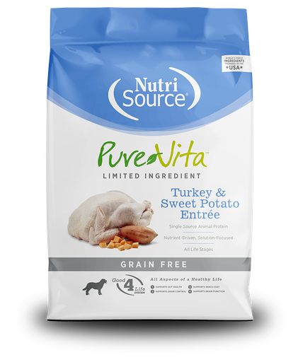 NUTRI SOURCE PureVita Turkey &amp; Sweet Potato Entrée Grain Free Limited Ingredient Dry Dog Food 11.33kg