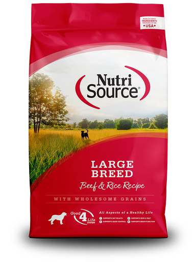 NUTRI SOURCE Large Breed Beef &amp; Rice Recipe Wholesome Grains Dry Dog Food 13.6kg