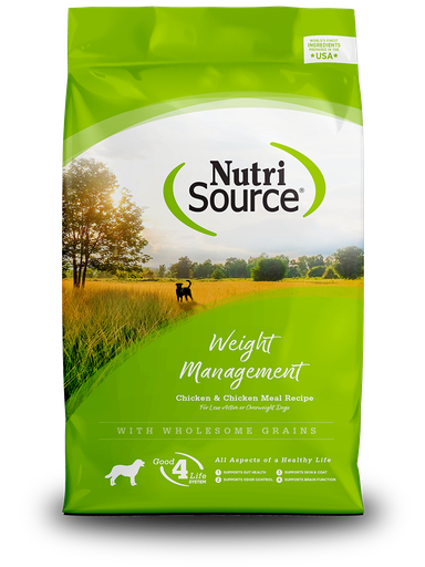 NUTRI SOURCE Weight Management Chicken &amp; Chicken Meal Recipe Wholesome Grains Dry Dog Food 13.6kg