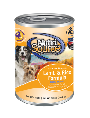 NUTRI SOURCE Lamb &amp; Rice Formula Healthy Case of 12 Wet Dog Food 368g