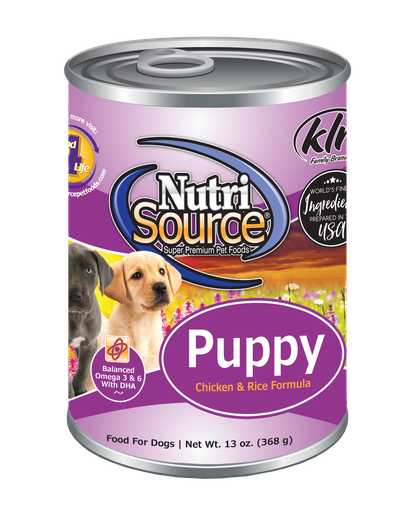 NUTRI SOURCE Puppy Chicken &amp; Rice Formula Healthy Case of 12 Wet Dog Food 368g