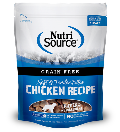 NUTRI SOURCE Soft &amp; Tender Bites Chicken Recipe Grain-Free Healthy Dog Treats 170g