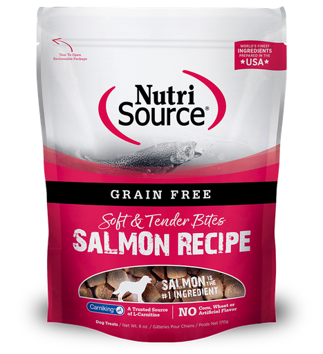 NUTRI SOURCE Soft &amp; Tender Bites Salmon Recipe Grain-Free Healthy Dog Treats 170g