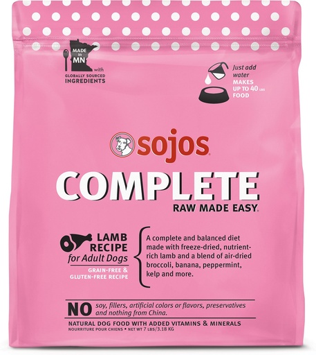 SOJOS Complete Lamb Recipe Adult Grain-Free Freeze-Dried Dehydrated Dog Food 3.18kg