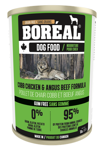 BOREAL CANADIAN COBB CHICKEN AND ANGUS BEEF FORMULA CASE OF 12 WET CANNED DOG FOOD 369G